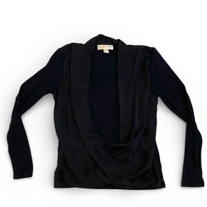 Michael Kors Women’s Black Wrap Surplice Silky Long Sleeve Top